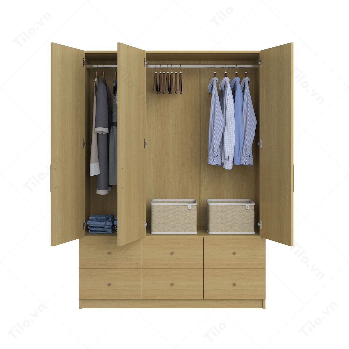 Mẫu tủ quần áo 3 tầng 3 cánh thiết kế đa năng